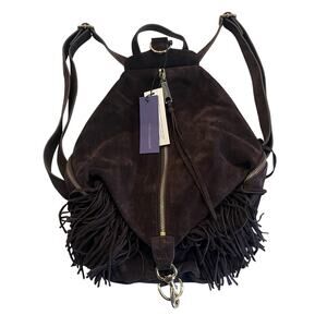 B31 REBECCA MINKOFF Convertible Julian Backpack Suede Fringe Brown 15"Hx12"Lx5"D